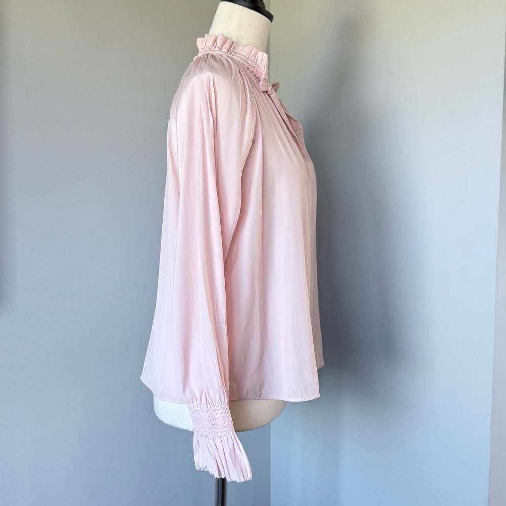 Philosophy Ruffled Neck Blouse Long Sleeve Blush Pink XS - Picture 4 of 10